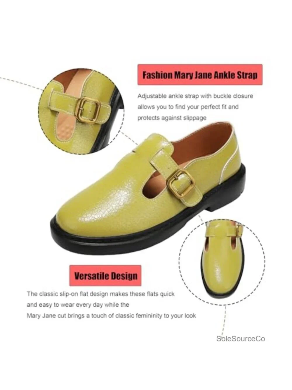 Women's Mary Jane Flats Shoes Faux Leather Buckle Comfort Walking Shoes